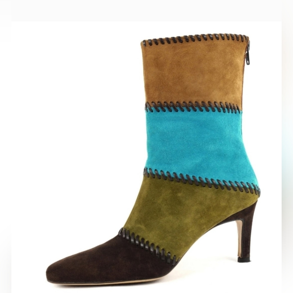 Salvatore Ferragamo Multicolor Suede Heeled Boots Size 6.5
